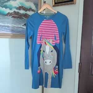 Mini Boden Blue Dress with Colorful Horse Design